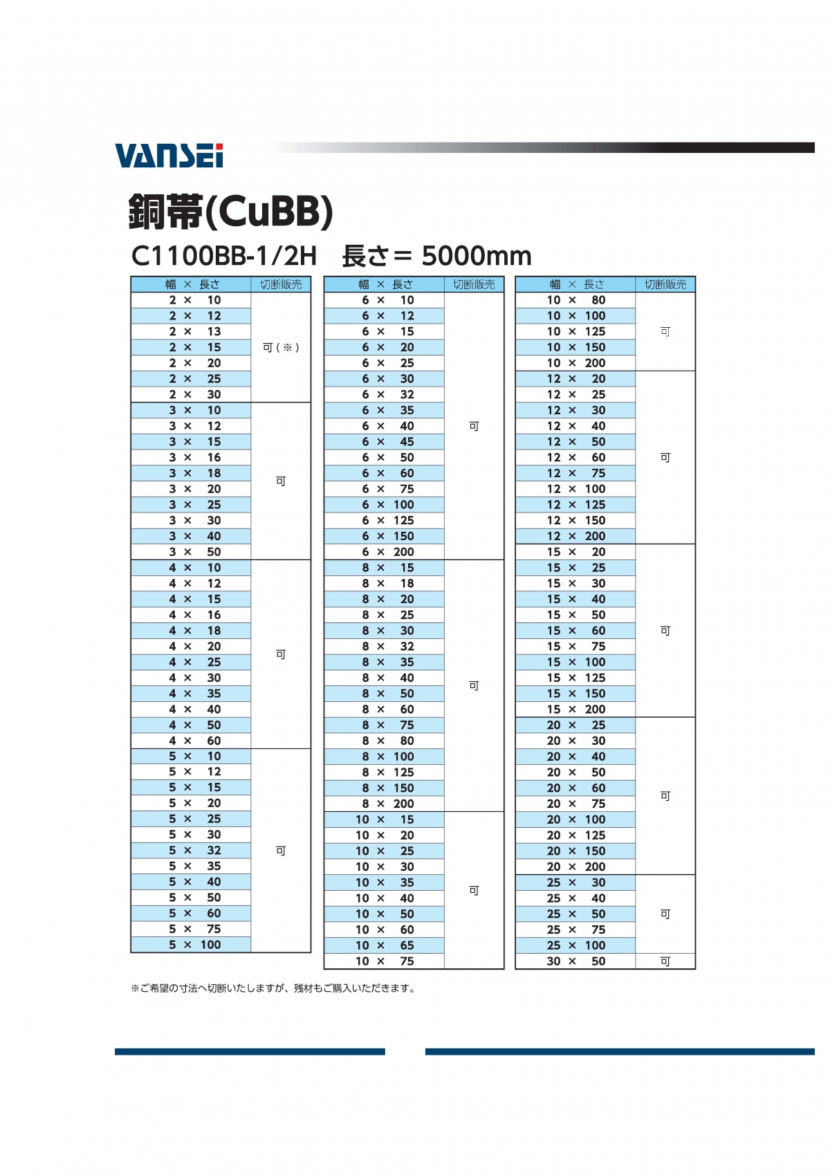 銅帯 ブスバー(C1100BB-1/2H)